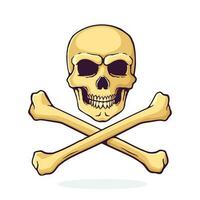 Cartoon illustration of skull Jolly Roger with crossbones at the bottom vector