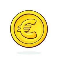 Cartoon illustration of golden coin of European Union euro. Cash money. Symbol of business, economy and finance. The symbol of world currencies vector