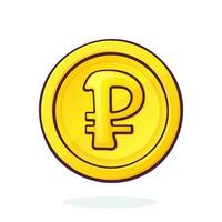 Cartoon illustration of golden coin of Russian ruble. Cash money. Symbol of business, economy and finance. The symbol of world currencies vector