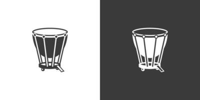 Timpani drum flat web icon. Timpani logo design. Percussion instrument timpani drum sign silhouette icon with invert color. Timpani solid black icon vector design. Musical instruments concept