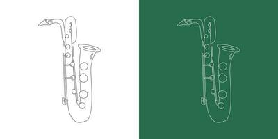 Baritone saxophone line drawing cartoon style. Brass instrument baritone saxophone clipart drawing in linear style isolated on white and chalkboard background. Musical instrument clipart concept vector