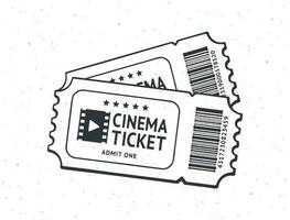 Outline of two cinema tickets. Pair paper retro coupons for movie entry. Symbol of the film industry. Vector illustration. Hand drawn black ink sketch, isolated on white background