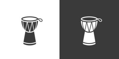 Djembe web icon. Djembe logo design. Percussion instrument simple djembe sign silhouette icon with invert color. Djembe solid black icon vector design. Musical instruments concept