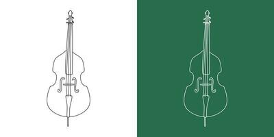 Double bass line drawing cartoon style. String instrument double bass clipart drawing in linear style isolated on white and chalkboard background. Musical instrument clipart concept, vector design