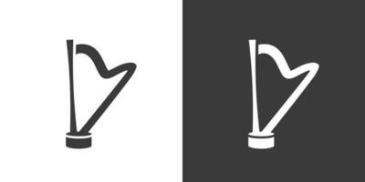 Harp flat web icon. Harp logo design. String instrument simple harp sign silhouette icon with invert color. Harp solid black icon vector design. Musical instruments concept