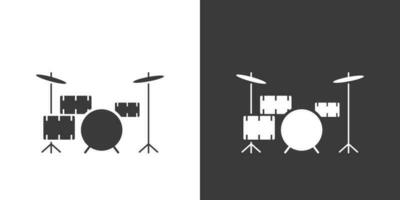 tambor equipo plano web icono. tambor equipo logo diseño. percusión instrumento sencillo tambor conjunto silueta icono con invertir color. trampa conjunto sólido negro icono vector diseño. musical instrumentos concepto