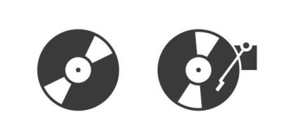 Vinyl record web icon set. Record player or turntable logo design. Simple record phonograph silhouette icon with invert color. Record solid black icon vector design. Musical instruments concept