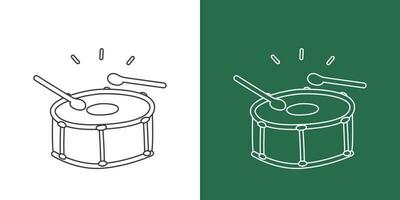 Snare drum line drawing cartoon style. Percussion instrument snare drum clipart drawing in linear style isolated on white and chalkboard background. Musical instrument clipart concept, vector design