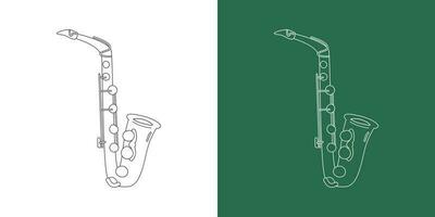 Alto saxofón línea dibujo dibujos animados estilo. latón instrumento Alto saxofón clipart dibujo en lineal estilo aislado en blanco y pizarra antecedentes. musical viento instrumento clipart concepto vector