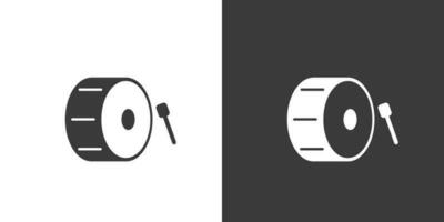 bajo tambor plano web icono. bajo tambor logo diseño. percusión instrumento sencillo tambor firmar silueta icono con invertir color. bajo tambor sólido negro icono vector diseño. musical instrumentos concepto