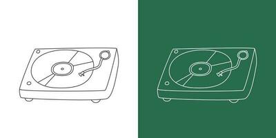 Turntable line drawing cartoon style. Vinyl record player turntable clipart drawing in linear style isolated on white and chalkboard background. Musical instrument clipart concept, vector design