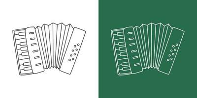 Accordion line drawing cartoon style. Keyboard instrument accordion clipart drawing in linear style isolated on white and chalkboard background. Musical instrument clipart concept, vector design