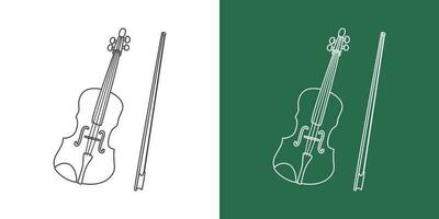 Violin line drawing cartoon style. String instrument violin clipart drawing in linear style isolated on white and chalkboard background. Musical instrument clipart concept, vector design