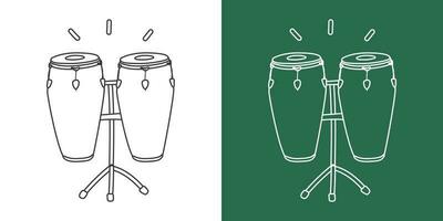 Conga drums line drawing vector design. Percussion instrument congas clipart drawing in linear style isolated on white and chalkboard background. Musical instrument clipart concept