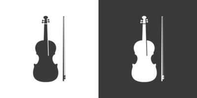 Violin flat web icon. Violin logo design. String instrument simple violin and bow sign silhouette icon with invert color. Violin solid black icon vector design. Musical instruments concept