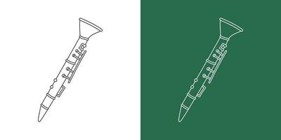 Clarinet line drawing cartoon style. Wind instrument clarinet clipart drawing in linear style isolated on white and chalkboard background. Musical instrument clipart concept, vector design