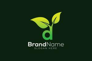 Green leaf letter d logo design template vector