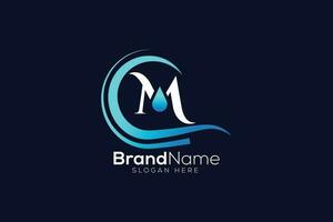 Blue wave logo. Letter M wave and drop logo design template vector