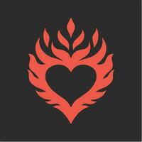 Red Flaming Love Symbol Logo on Black Background. Tribal Decal Stencil Tattoo Design. Flat Vector Illustration.