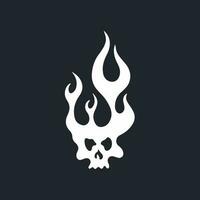 Flaming White Skull Symbol Logo on Black Background. Tribal Decal Stencil Tattoo Design. Flat Vector Illustration.