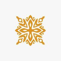 Gold Mandala Tribal Sun Symbol Logo on White Background. Stencil Decal Tattoo Design. Flat Vector Illustration.