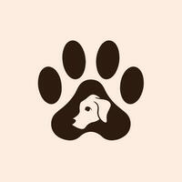 Pet Shop Logo Design with Puppy in the Middle of Dog Paws. Animal Stencil Flat Vector Illustration.