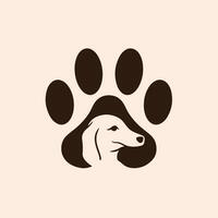 mascota tienda logo diseño con perrito en el medio de perro patas animal plantilla plano vector ilustración.