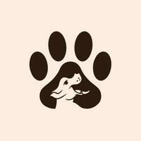 Pet Shop Logo Design with Puppy in the Middle of Dog Paws. Animal Stencil Flat Vector Illustration.