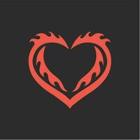 Red Flaming Love Symbol Logo on Black Background. Tribal Decal Stencil Tattoo Design. Flat Vector Illustration.