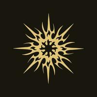 Gold Mandala Tribal Flaming Sun Symbol Logo on Black Background. Stencil Decal Tattoo Design. Flat Vector Illustration.