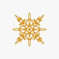 Gold Mandala Tribal Sun Symbol Logo on White Background. Stencil Decal Tattoo Design. Flat Vector Illustration.