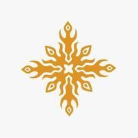 Gold Mandala Tribal Sun Symbol Logo on White Background. Stencil Decal Tattoo Design. Flat Vector Illustration.