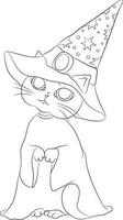 Vector hand drawn cat wizard isolated on white background. Cute cat in a hat. Art illustration for your design
