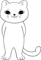Hand drawn cartoon cat contour isolated on white background. Hand drawn cat. Sketch. Vector art