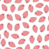 Cartoon strawberry seamless pattern. Fruit elements ornament isolated on white. Vector illustration