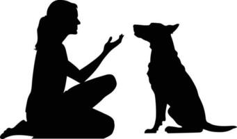 mujer y perro silhoutte vector