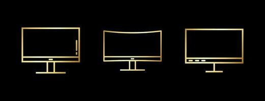 Golden Monitor Screen Icon Vector Illustration