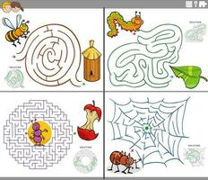 maze activity games set with cartoon insects vector