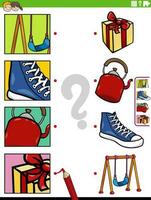 match cartoon objects and clippings educational game vector