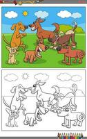 cartoon dogs and puppies characters group coloring page vector