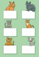 cartoon cats and kittens with cards design set vector