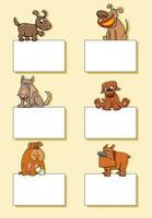 cartoon dogs and puppies with cards design set vector