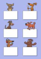 cartoon dogs and puppies with cards design set vector