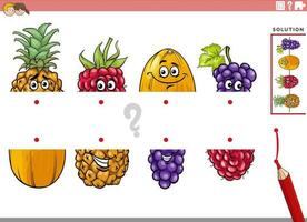 match halves game with cartoon fruit pictures vector