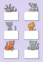 cartoon cats and kittens with cards design set vector