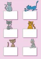 cartoon cats and kittens with cards design set vector