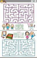 maze activity games set with cartoon children characters vector