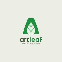 Letter A leaf logo with negative space style. vector