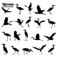 Heron silhouettes vector illustration set.
