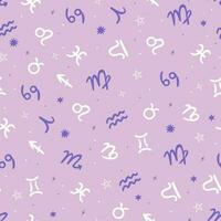 Seamless pattern with zodiac signs on a pink background. Vector graphics.